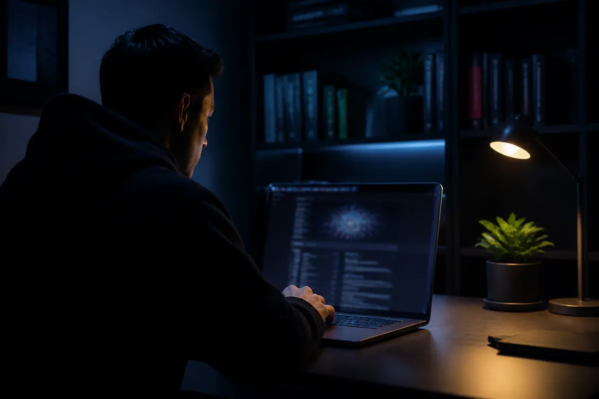 individual exploring the Darknet Wiki on laptop
